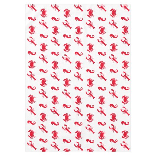 沿岸の赤い白いロブスターカニの乗馬模様 テーブルクロス (正面)