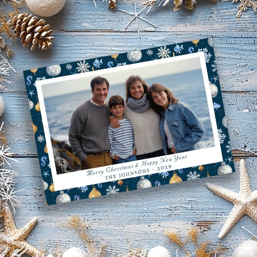 沿岸の雪の結晶と海の要素の写真 シーズンカード