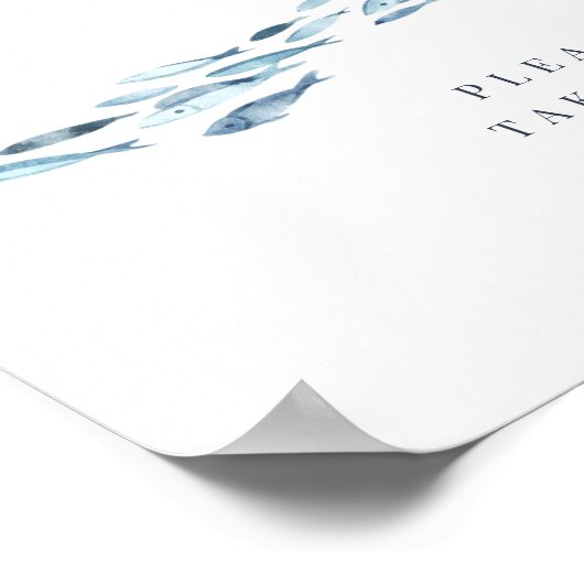 沿岸の青い水色の魚結婚式の引き出物標識 ポスター (角)