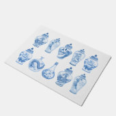 沿岸の青い白いChinoiserie寺ジンジャージャー ドアマット (アングル)