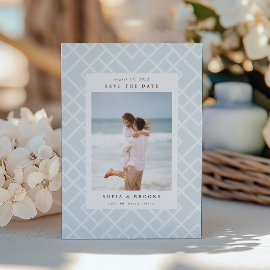 沿岸の青い竹格子写真 セーブザデート