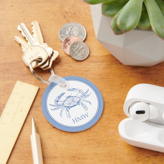 沿岸の青と白のカニのモノグラム キーホルダー (デスク)