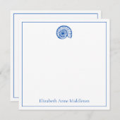 沿岸の青と白のパーソナライズされた殻 ノートカード (正面/裏面)