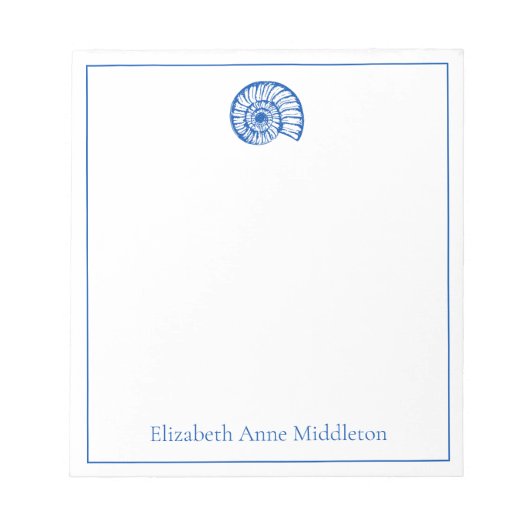 沿岸の青と白のパーソナライズされた殻 ノートパッド (正面)