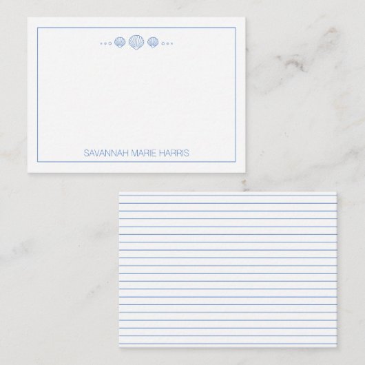 沿岸の青と白の貝殻パーソナライズされた ノートカード (正面/裏面)