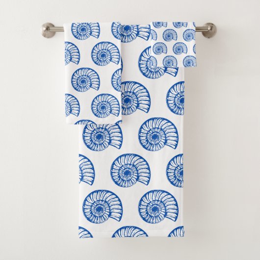 沿岸の青と白の貝殻 バスタオルセット (インサイチュ)
