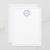 沿岸の青と白ヒトデリースモノグラム ノートカード (正面/裏面)