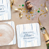 沿岸の青と砂ストライプのパーソナライズされた スクエアペーパーコースター