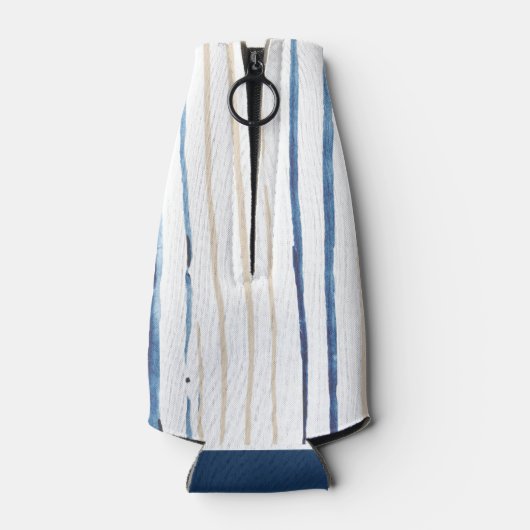 沿岸の青と砂ストライプのパーソナライズされた ボトルクーラー (裏面)