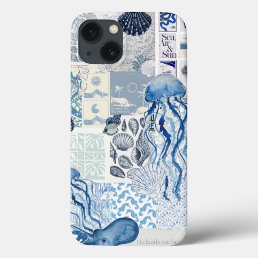 沿岸の静けさ: 深い青の海の生き物のコラージュ・エディション Case-Mate iPhoneケース (裏面)