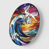 沿岸の静穏" – ステンドグラス海波壁 ラージ壁時計 (傾斜)