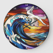 沿岸の静穏" – ステンドグラス海波壁 ラージ壁時計 (正面)