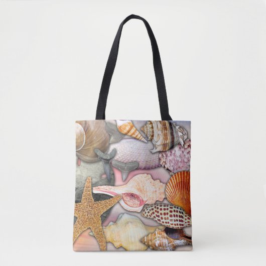 沿岸をテーマにした貝殻とサメの歯 |トートバッグ トートバッグ (正面)