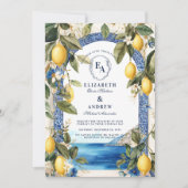 沿岸イタリア青と黄結婚色 招待状 (正面)
