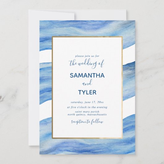 沿岸エレガンスウォーターカラー波インクラシックブルー 招待状 (正面)