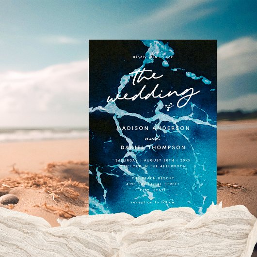 沿岸エレガントのサマーブルー海結婚ズ 招待状