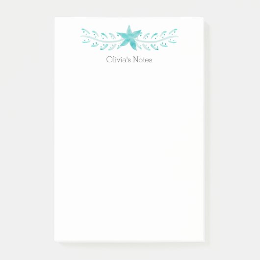 沿岸エレガントティール（緑がかった色）水彩ヒトデ ポストイット (正面)