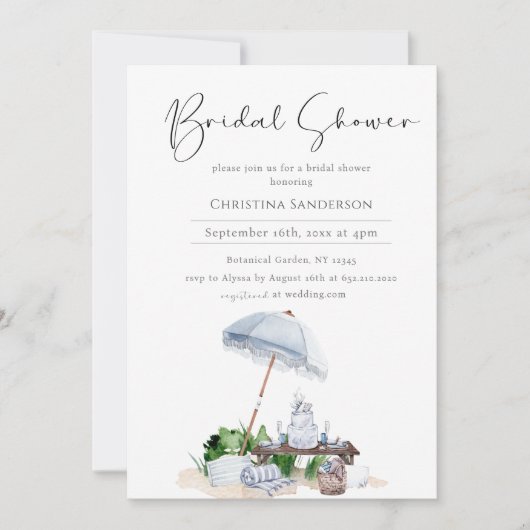 沿岸エレガントビーチブライダルシャワー写真 招待状 (正面)