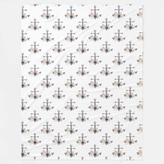 沿岸エレガントフローラ航海のいかり フリースブランケット (正面)