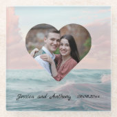 沿岸エレガントユニークビーチ結婚式写真 ガラスコースター (正面)