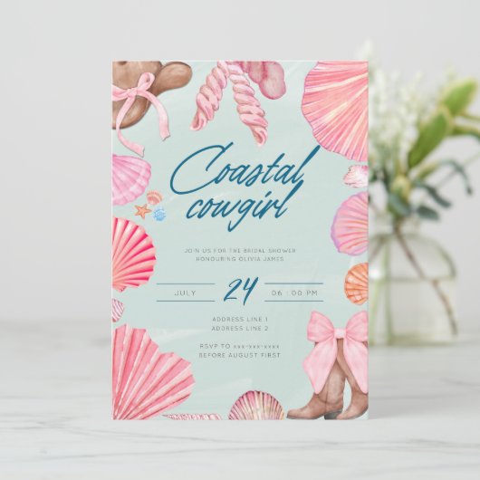 沿岸エレガント女性のカーボーイブライダルシャワー 招待状 (スタンド正面)