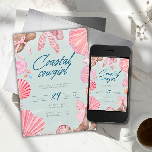 沿岸エレガント女性のカーボーイブライダルシャワー 招待状