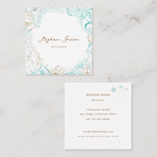 沿岸エレガント海の高級ビジネスカード スクエア名刺 (正面/裏面)