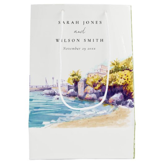 沿岸エレガント砂ビーチロッキーシーケープ結婚ス ミディアムペーパーバッグ (裏面)