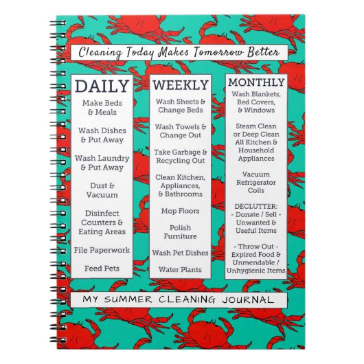 沿岸カニのおもしろいの夏のスタイルのクリーニングジャーナル ノートブック (正面)