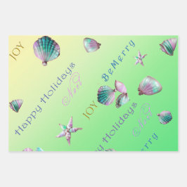 沿岸カラフルのピンク、青、緑のクリスマス ラッピングペーパーシート