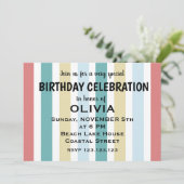 沿岸カラフルビーチストライプ誕生日 招待状 (スタンド正面)