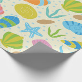 沿岸カラフル貝類のヒトデとカキ ラッピングペーパー (角)