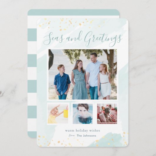 沿岸クリスマスウォーターカラーフォトコラージュカード 招待状 (正面/裏面)