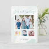 沿岸クリスマスウォーターカラーフォトコラージュカード 招待状 (スタンド正面)