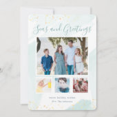 沿岸クリスマスウォーターカラーフォトコラージュカード 招待状 (正面)