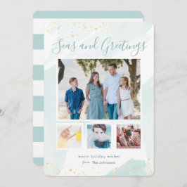 沿岸クリスマスウォーターカラーフォトコラージュカード 招待状