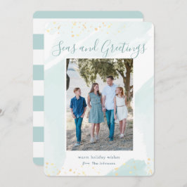 沿岸クリスマスウォーターカラーホリデーフォトカード 招待状