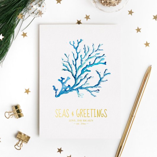 沿岸クリスマスカードのテンプレートカスタム写真 箔シーズンカード