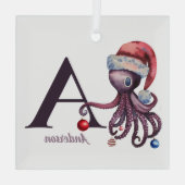 沿岸クリスマスサンタタコのモノグラム名 ガラスオーナメント (裏面)