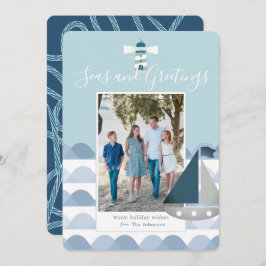 沿岸クリスマスシルボートホリデーフォトカード 招待状