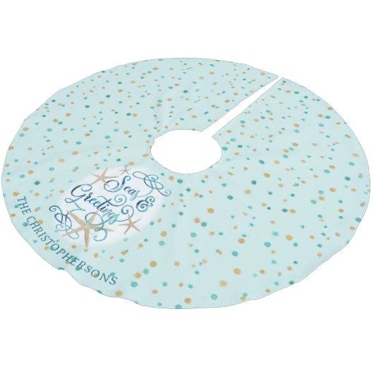 沿岸クリスマスシーズ&グリーティングネーム ブラッシュドポリエステルツリースカート (アングル)