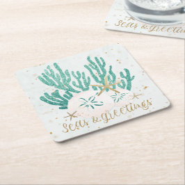 沿岸クリスマスシーズ&グリーティングヒトデ珊瑚 スクエアペーパーコースター