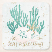 沿岸クリスマスシーズ&グリーティングヒトデ珊瑚 スクエアペーパーコースター (正面)