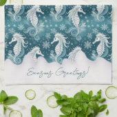 沿岸クリスマスシーホース&スノーフレーク#13 ID1009 キッチンタオル (折り畳み)