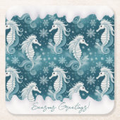 沿岸クリスマスシーホース&スノーフレーク#13 ID1009 スクエアペーパーコースター (正面)