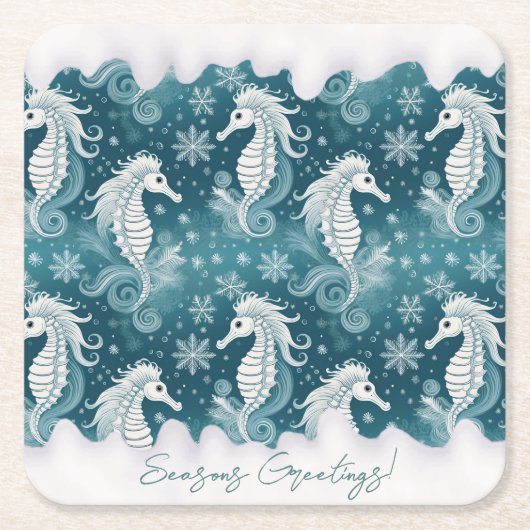 沿岸クリスマスシーホース&スノーフレーク#13 ID1009 スクエアペーパーコースター (正面)