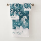 沿岸クリスマスシーホース&スノーフレーク#13 ID1009 バスタオルセット (インサイチュ)