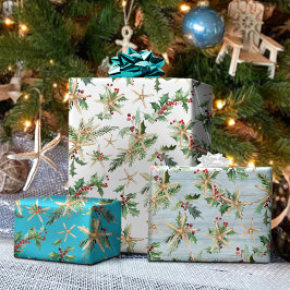沿岸クリスマストロピカルビーチヒトブルー ラッピングペーパーシート