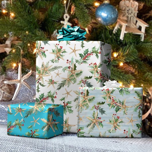 沿岸クリスマストロピカルビーチヒトブルー ラッピングペーパーシート