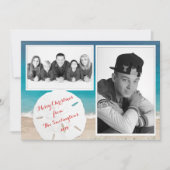 沿岸クリスマスファミリー写真サンドドル シーズンカード (正面)